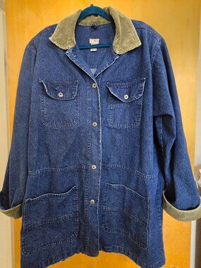 French Navy Women's Blue Jean Barn Jacket Olive Green Corduroy Collar/Cuffs TXL